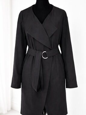 H&M Black D-Ring Belted Wrap Trench Coat